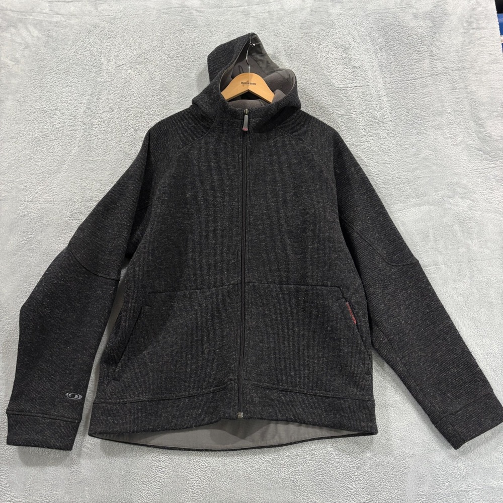 Salomon Jacket Men's XL Wool Blend ActiTherm Full Zip Fleece Hooded Gray Winter